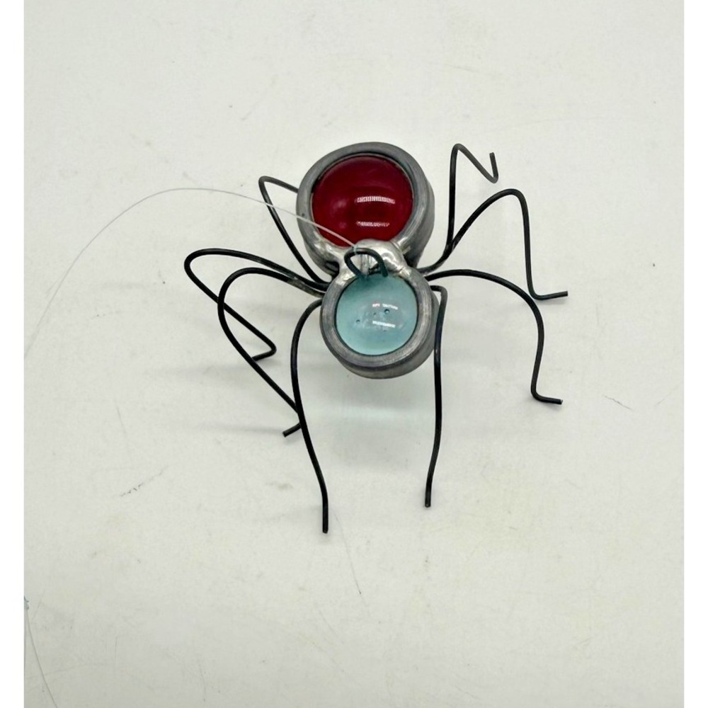 Handmade Glass Spider Ornament Wire Legs Red Blue Body Hanging Decor Art